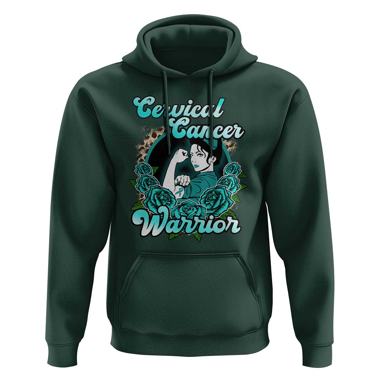 Support Strong Cervical Cancer Warrior Fighter Cervical Cancer Awareness Teal Ribbon Hoodie - Wonder Print Shop