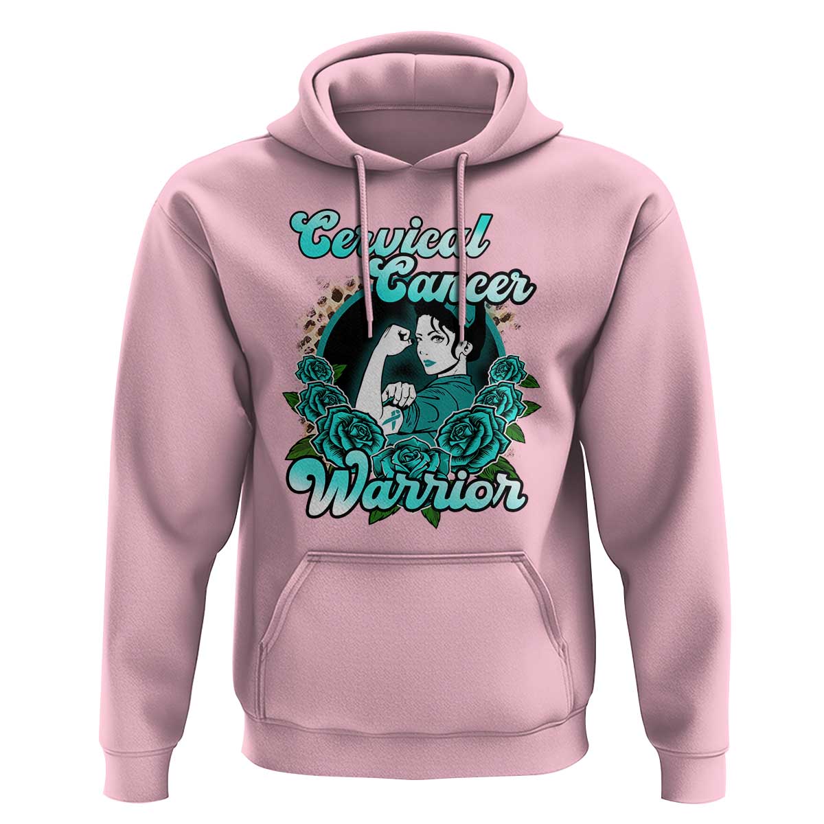 Support Strong Cervical Cancer Warrior Fighter Cervical Cancer Awareness Teal Ribbon Hoodie - Wonder Print Shop