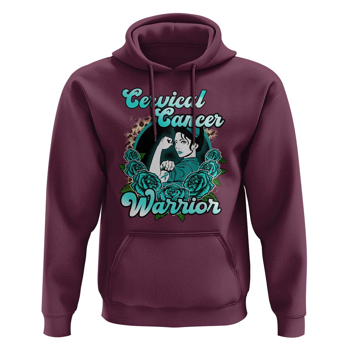 Support Strong Cervical Cancer Warrior Fighter Cervical Cancer Awareness Teal Ribbon Hoodie - Wonder Print Shop