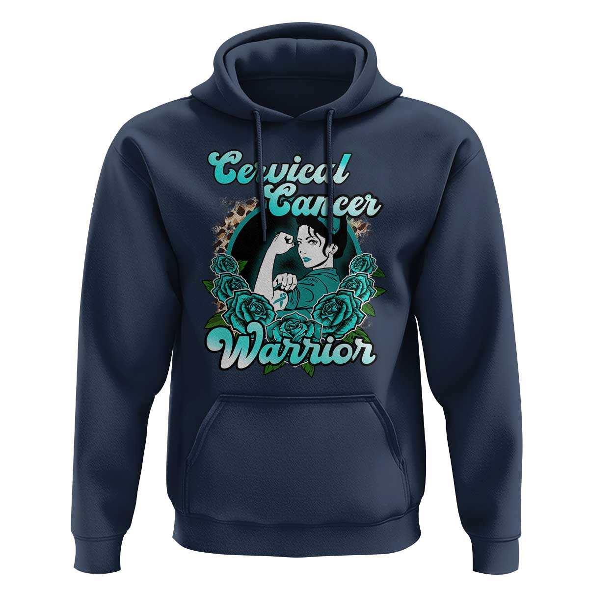 Support Strong Cervical Cancer Warrior Fighter Cervical Cancer Awareness Teal Ribbon Hoodie - Wonder Print Shop
