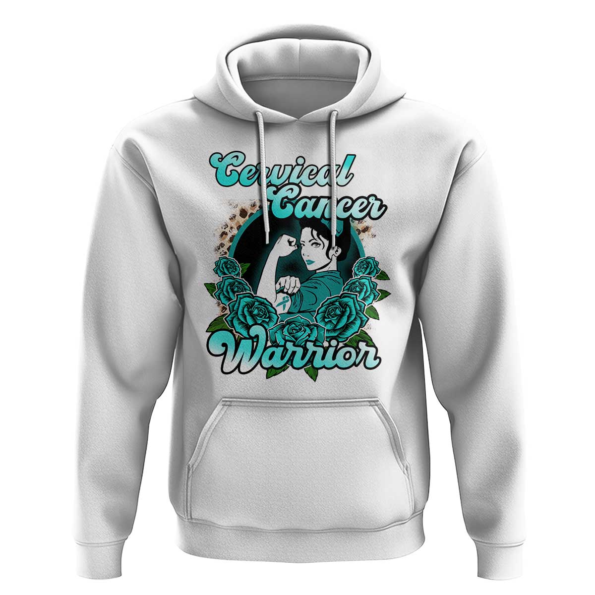 Support Strong Cervical Cancer Warrior Fighter Cervical Cancer Awareness Teal Ribbon Hoodie - Wonder Print Shop