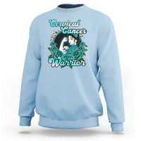 Support Strong Cervical Cancer Warrior Fighter Cervical Cancer Awareness Teal Ribbon Sweatshirt - Wonder Print Shop