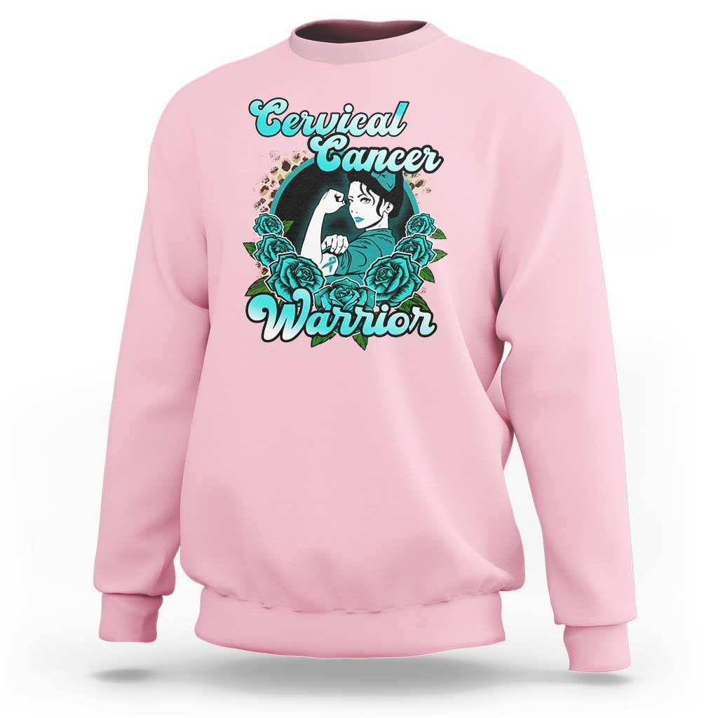 Support Strong Cervical Cancer Warrior Fighter Cervical Cancer Awareness Teal Ribbon Sweatshirt - Wonder Print Shop