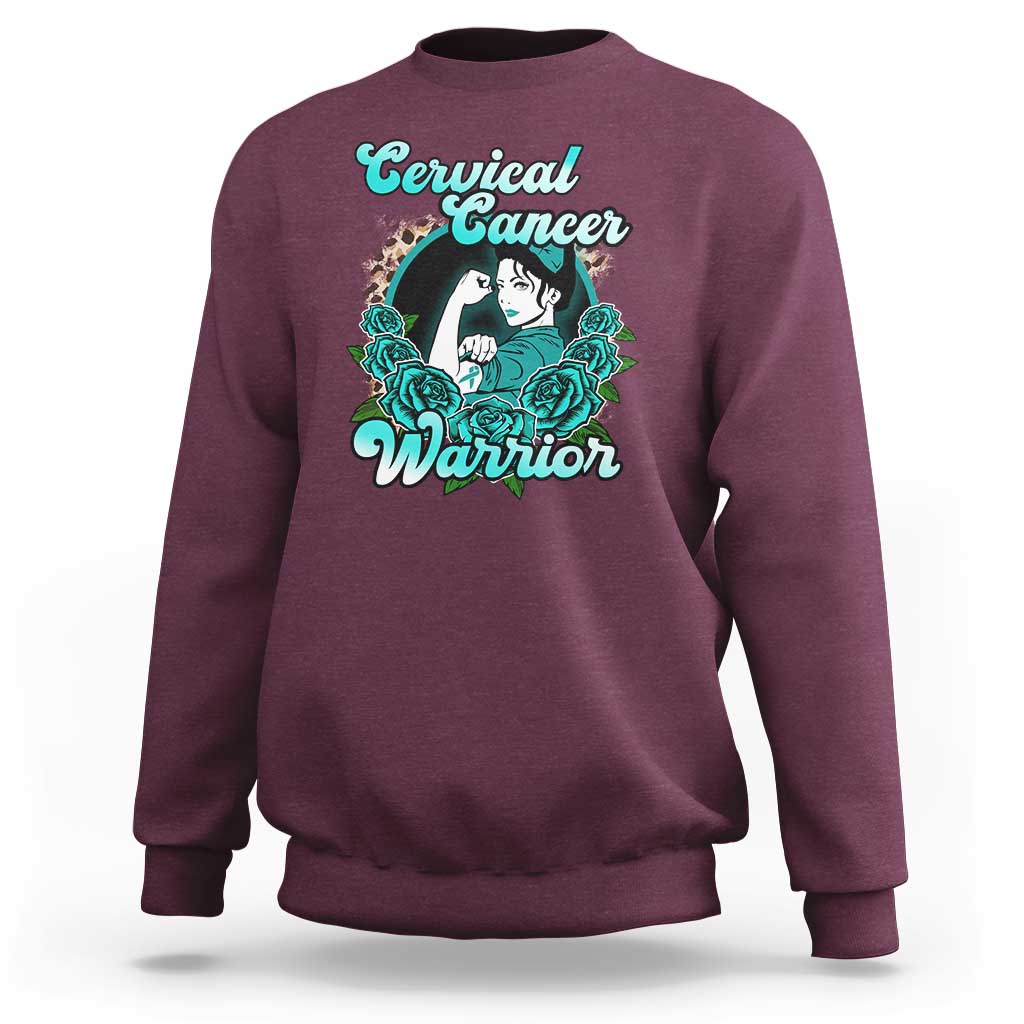 Support Strong Cervical Cancer Warrior Fighter Cervical Cancer Awareness Teal Ribbon Sweatshirt - Wonder Print Shop