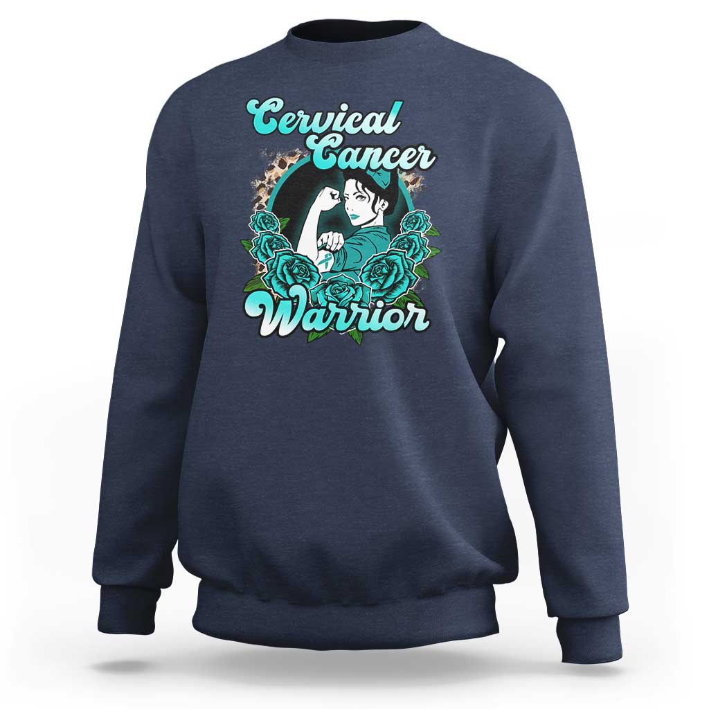 Support Strong Cervical Cancer Warrior Fighter Cervical Cancer Awareness Teal Ribbon Sweatshirt - Wonder Print Shop