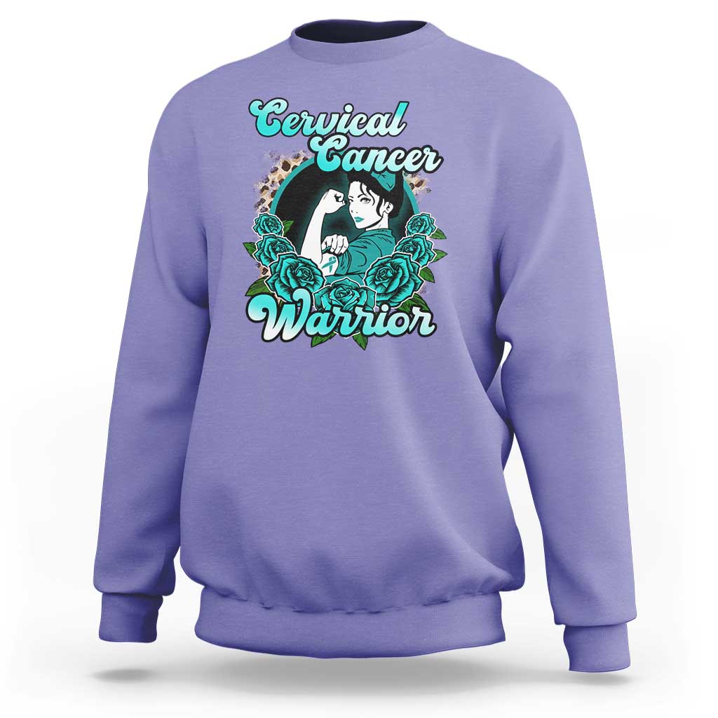Support Strong Cervical Cancer Warrior Fighter Cervical Cancer Awareness Teal Ribbon Sweatshirt - Wonder Print Shop