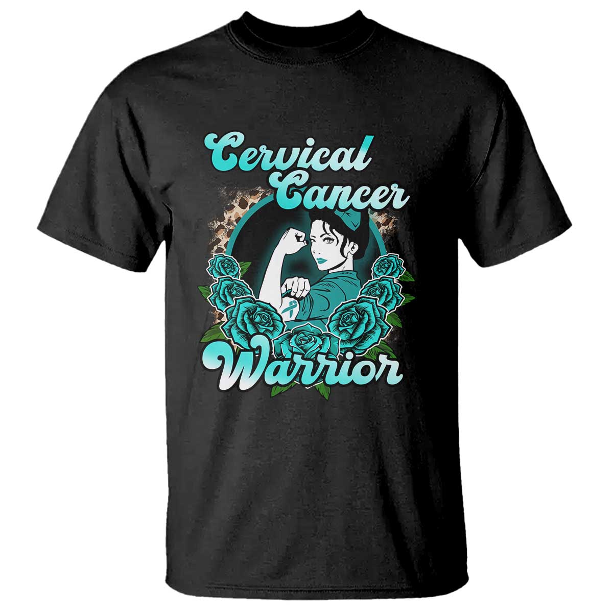 Support Strong Cervical Cancer Warrior Fighter Cervical Cancer Awareness Teal Ribbon T Shirt - Wonder Print Shop