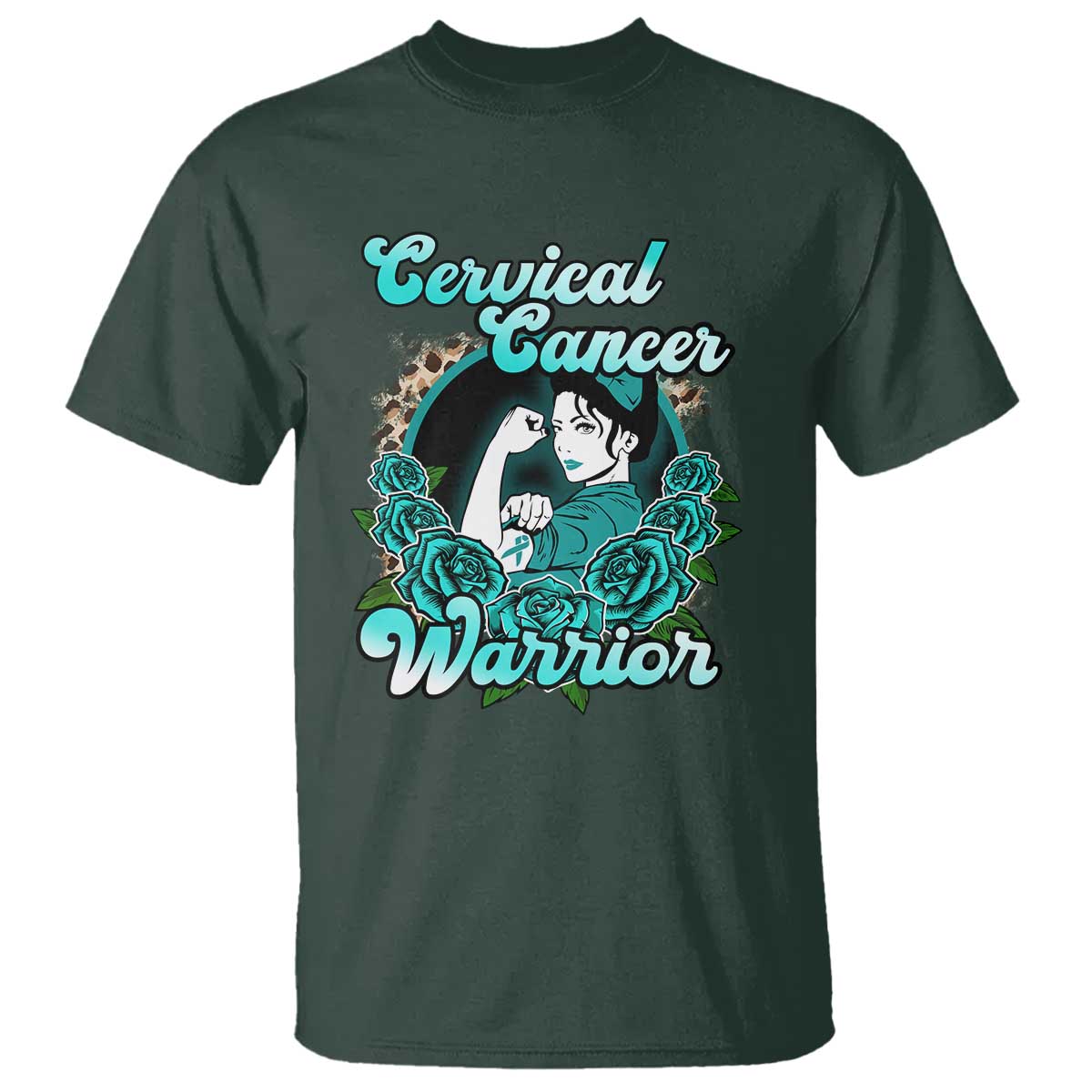 Support Strong Cervical Cancer Warrior Fighter Cervical Cancer Awareness Teal Ribbon T Shirt - Wonder Print Shop