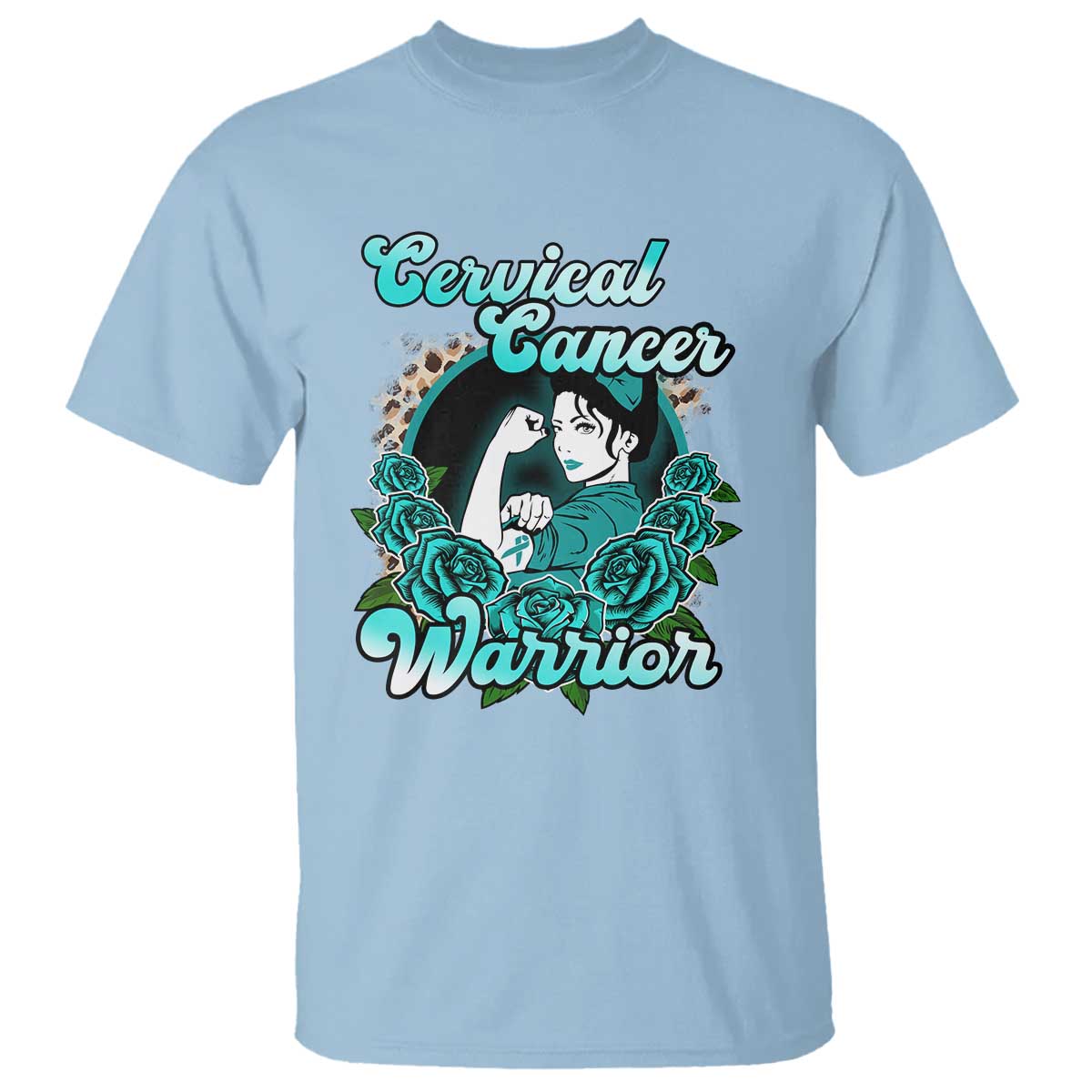 Support Strong Cervical Cancer Warrior Fighter Cervical Cancer Awareness Teal Ribbon T Shirt - Wonder Print Shop