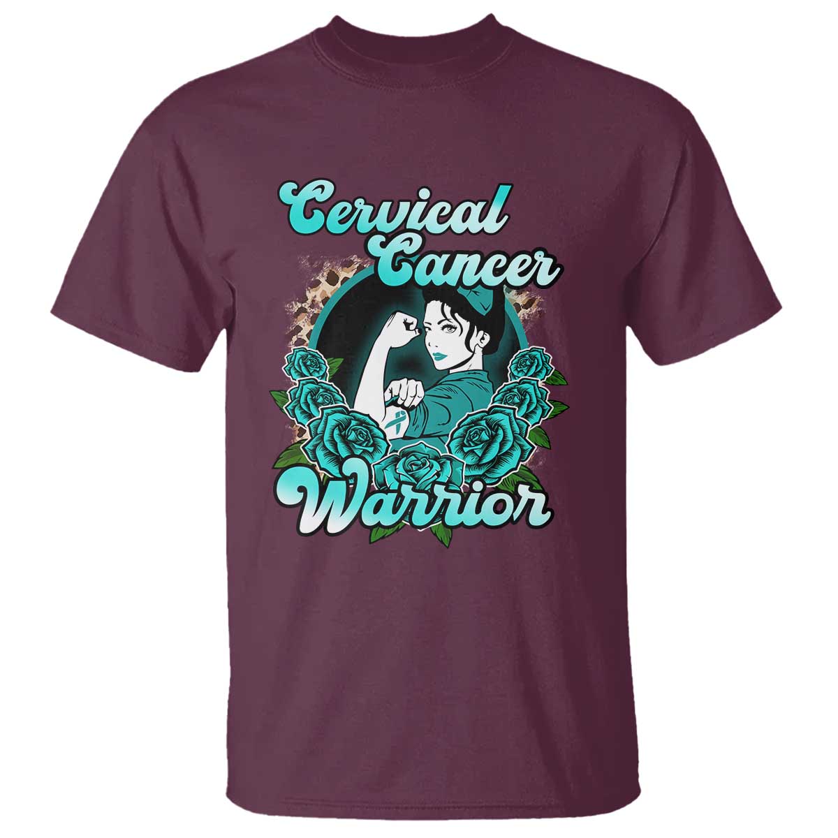 Support Strong Cervical Cancer Warrior Fighter Cervical Cancer Awareness Teal Ribbon T Shirt - Wonder Print Shop
