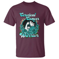 Support Strong Cervical Cancer Warrior Fighter Cervical Cancer Awareness Teal Ribbon T Shirt - Wonder Print Shop