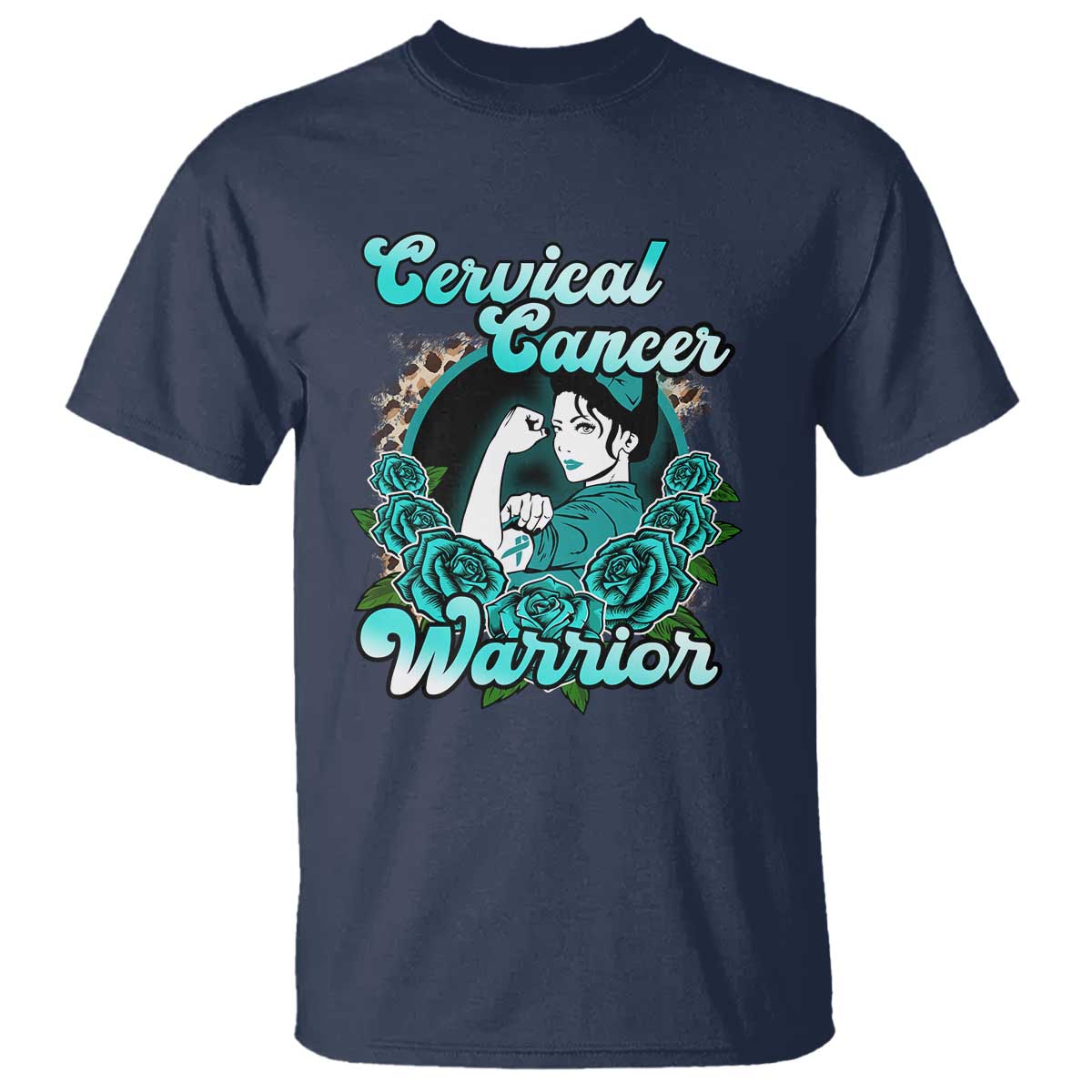 Support Strong Cervical Cancer Warrior Fighter Cervical Cancer Awareness Teal Ribbon T Shirt - Wonder Print Shop