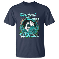 Support Strong Cervical Cancer Warrior Fighter Cervical Cancer Awareness Teal Ribbon T Shirt - Wonder Print Shop
