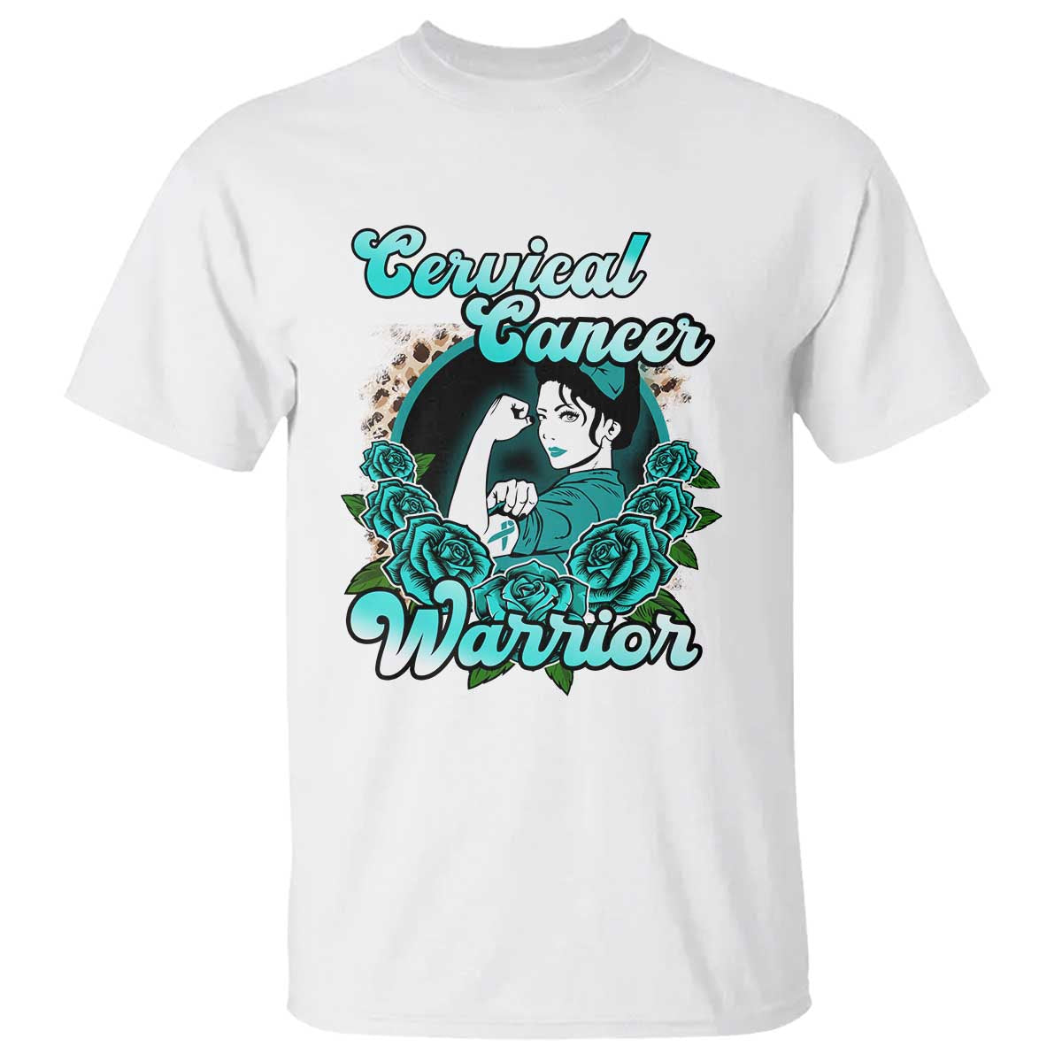 Support Strong Cervical Cancer Warrior Fighter Cervical Cancer Awareness Teal Ribbon T Shirt - Wonder Print Shop