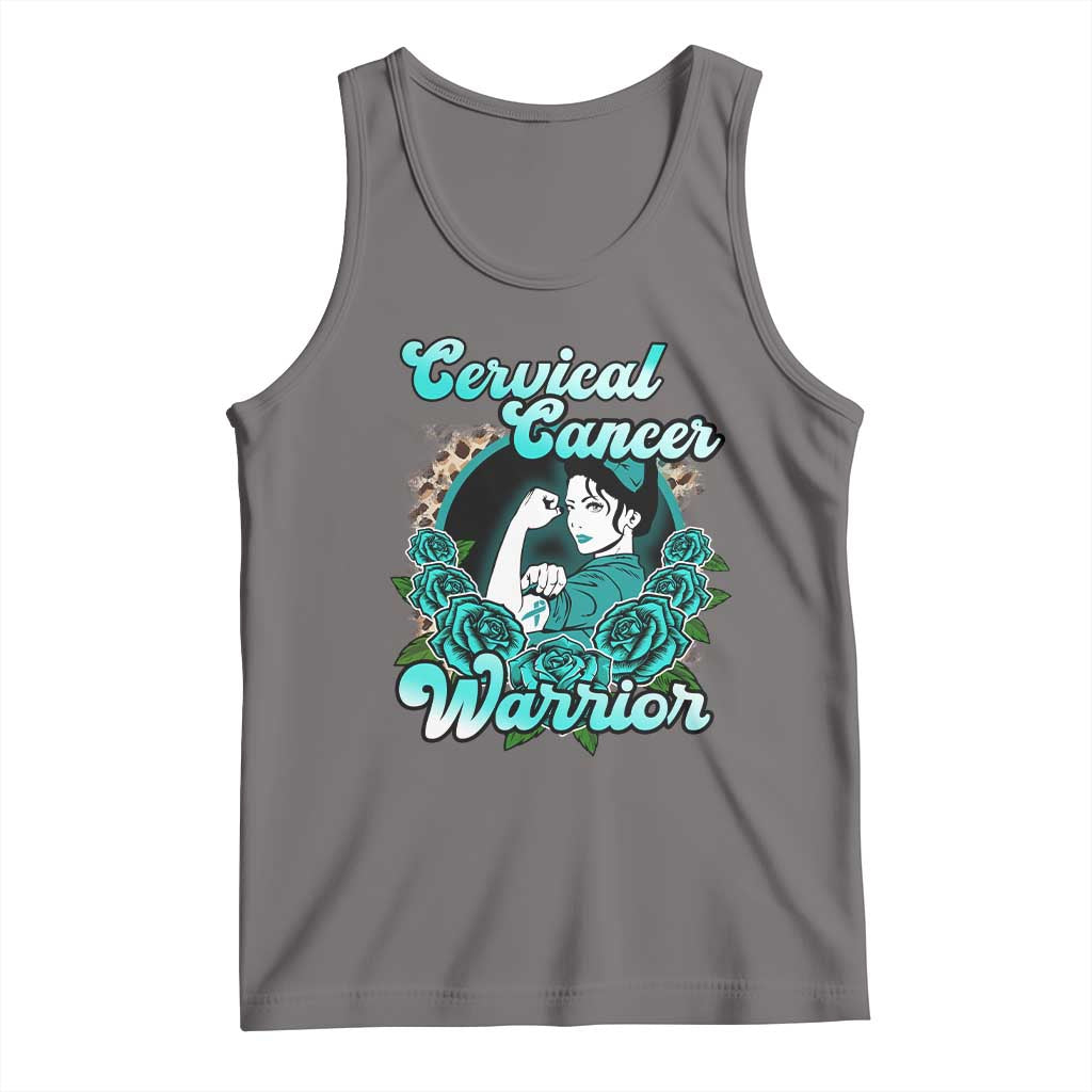 Cervical Cancer Warrior Tank Top Support Squad Survivor Fighter Teal Ribbon