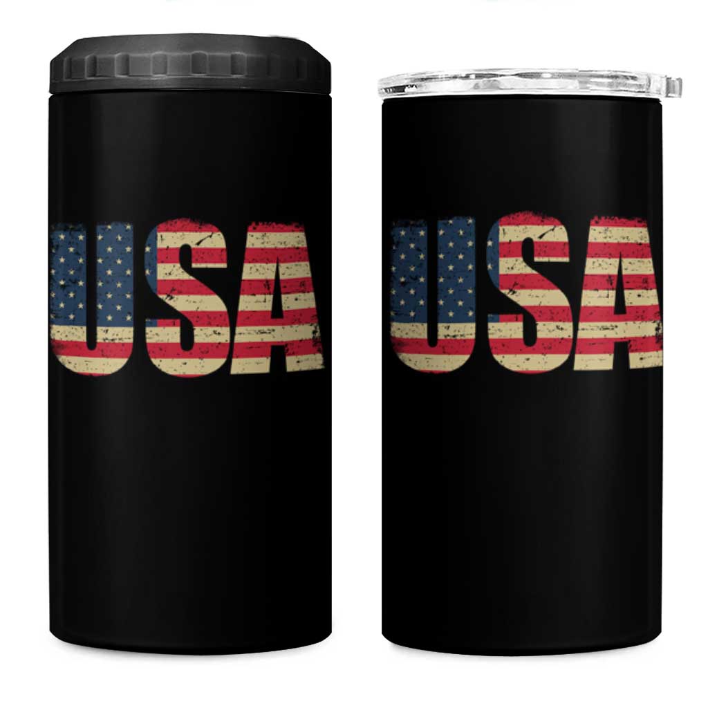 USA American Flag 4 in 1 Can Cooler Tumbler Retro Vintage Patriotic