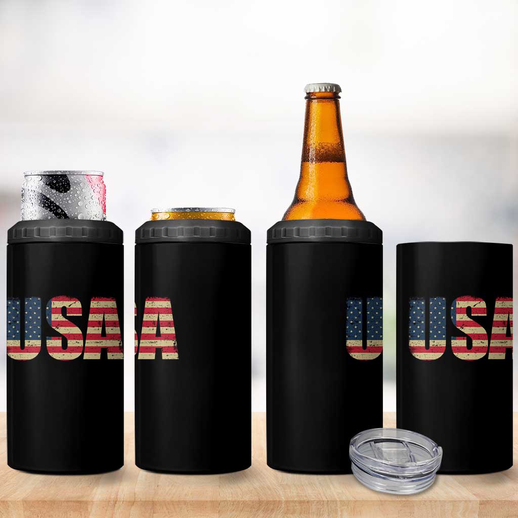 USA American Flag 4 in 1 Can Cooler Tumbler Retro Vintage Patriotic