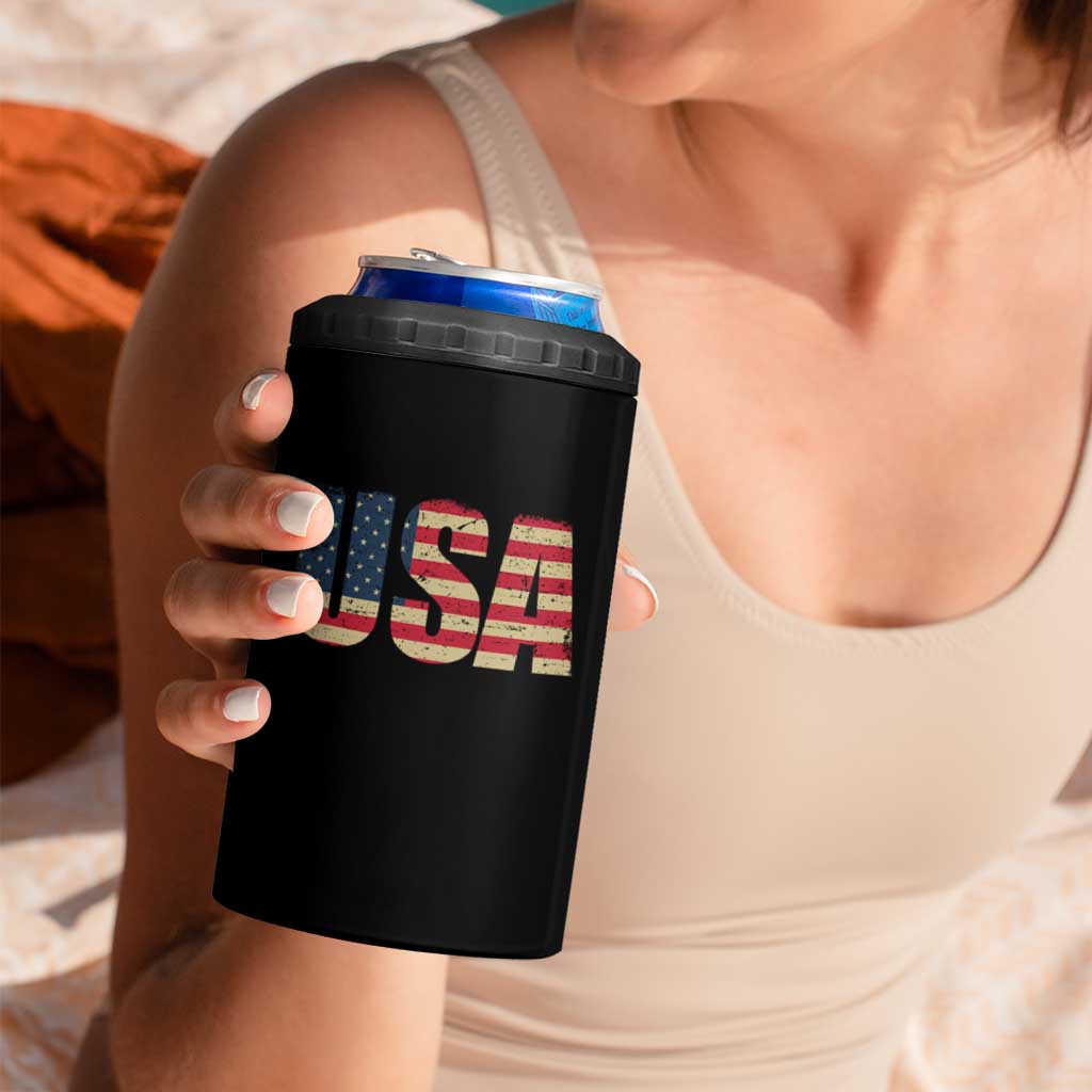 USA American Flag 4 in 1 Can Cooler Tumbler Retro Vintage Patriotic