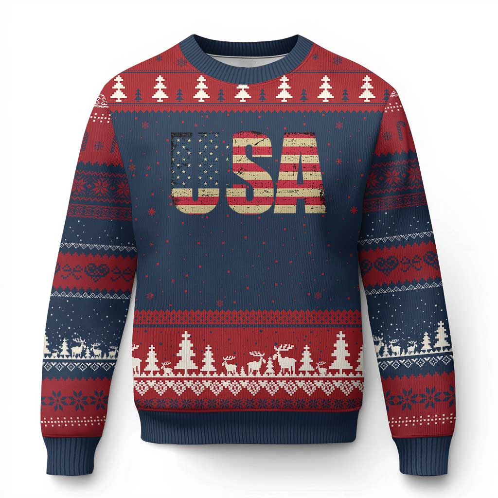 USA American Flag Ugly Christmas Sweater Retro Vintage Patriotic - Wonder Print Shop