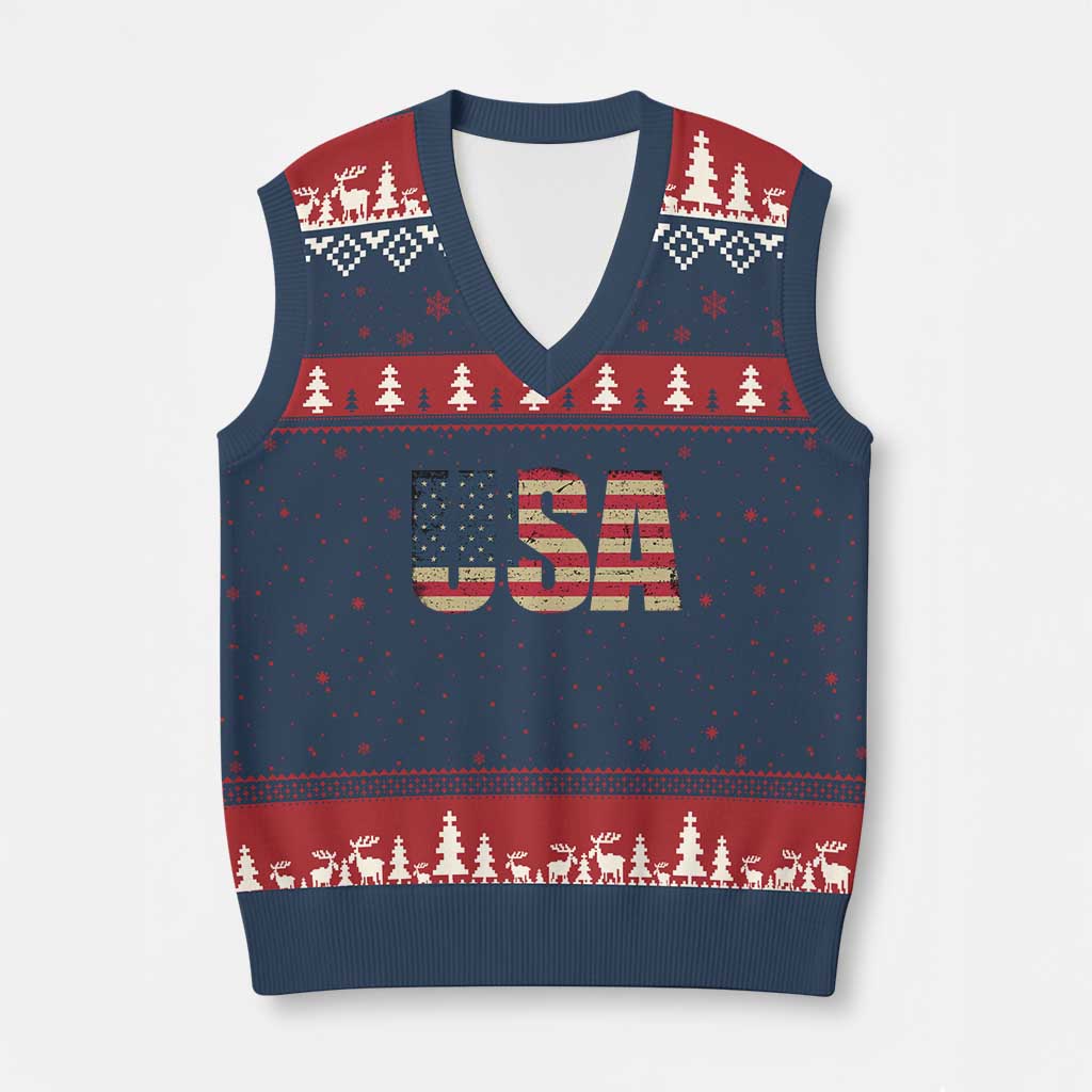 USA American Flag V-Neck Knit Sweater Vest Retro Vintage Patriotic - Wonder Print Shop