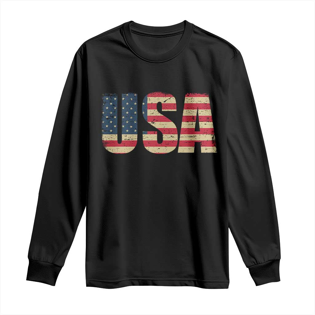 USA American Flag Long Sleeve Shirt Retro Vintage Patriotic