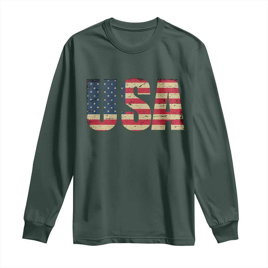 USA American Flag Long Sleeve Shirt Retro Vintage Patriotic