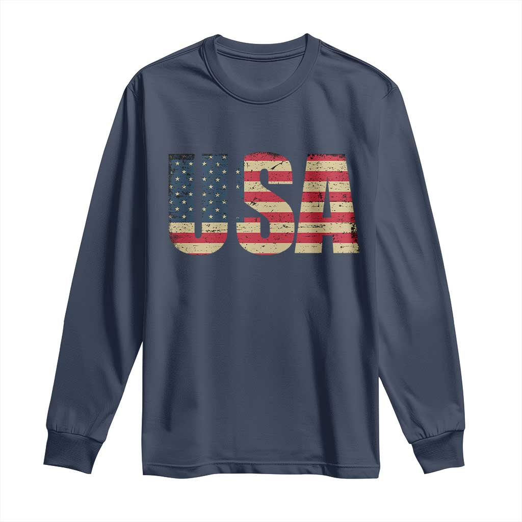 USA American Flag Long Sleeve Shirt Retro Vintage Patriotic