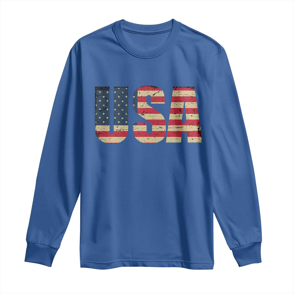 USA American Flag Long Sleeve Shirt Retro Vintage Patriotic