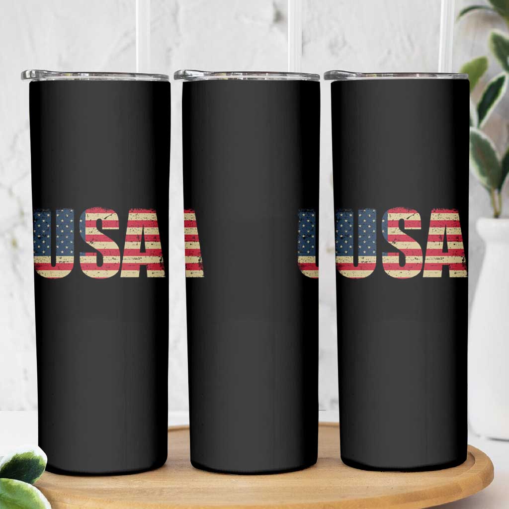 USA American Flag Skinny Tumbler Retro Vintage Patriotic