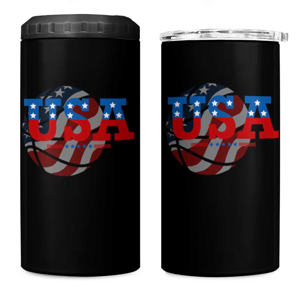 Basketball 4 in 1 Can Cooler Tumbler USA Patriotic American Flag Stars and Stripes Team Sport Fan