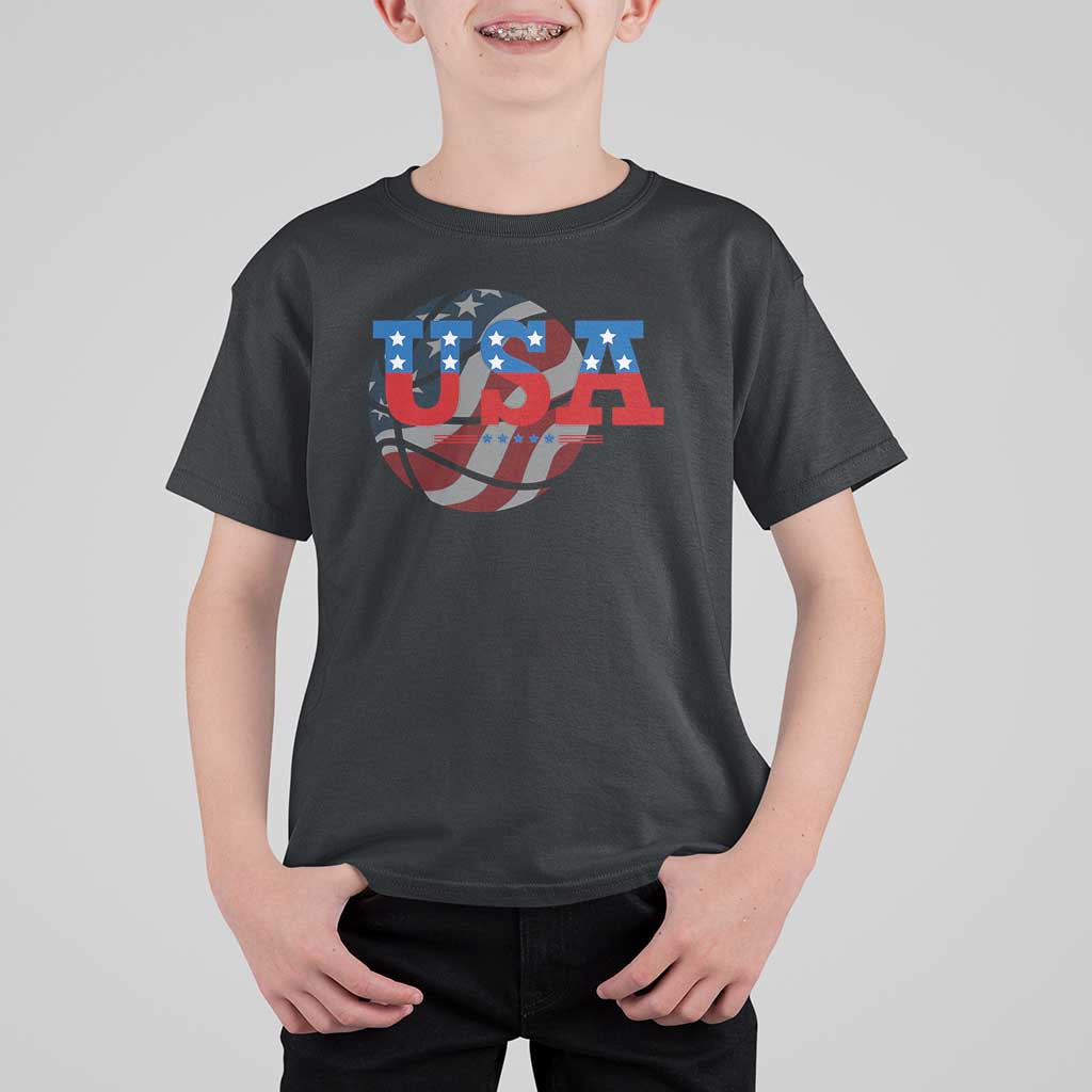 USA Basketball T Shirt For Kid Patriotic American Flag Stars and Stripes Team Sport Fan
