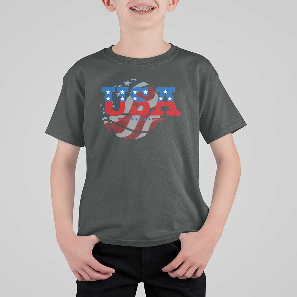 USA Basketball T Shirt For Kid Patriotic American Flag Stars and Stripes Team Sport Fan