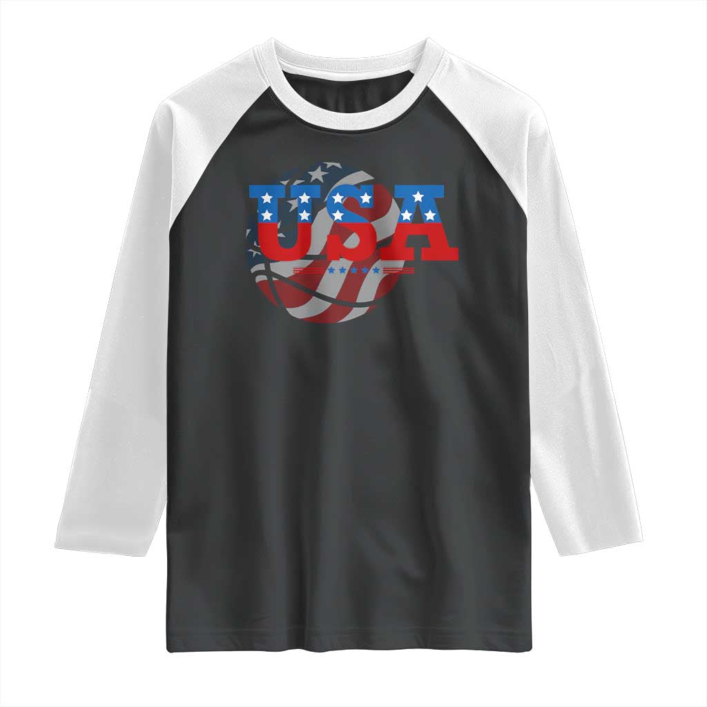 Basketball Raglan Shirt USA Patriotic American Flag Stars and Stripes Team Sport Fan