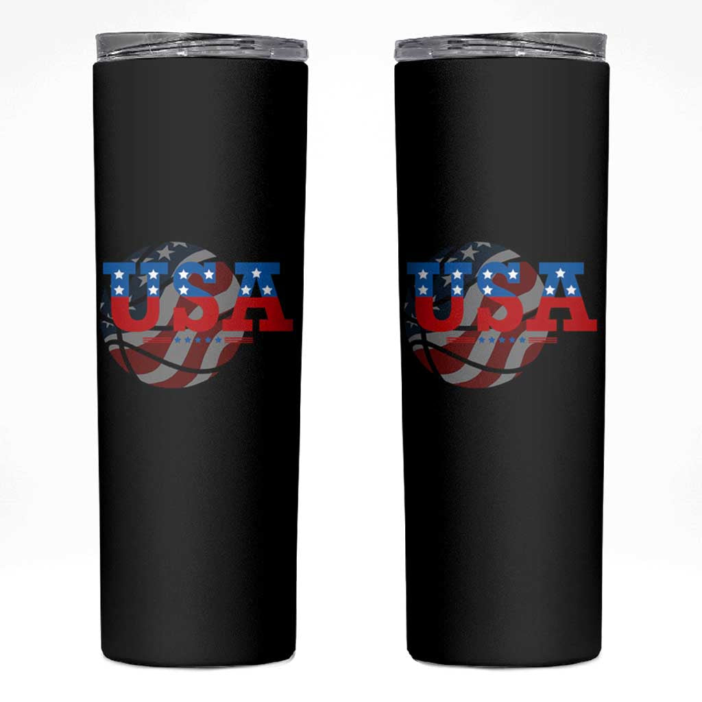 Basketball Skinny Tumbler USA Patriotic American Flag Stars and Stripes Team Sport Fan