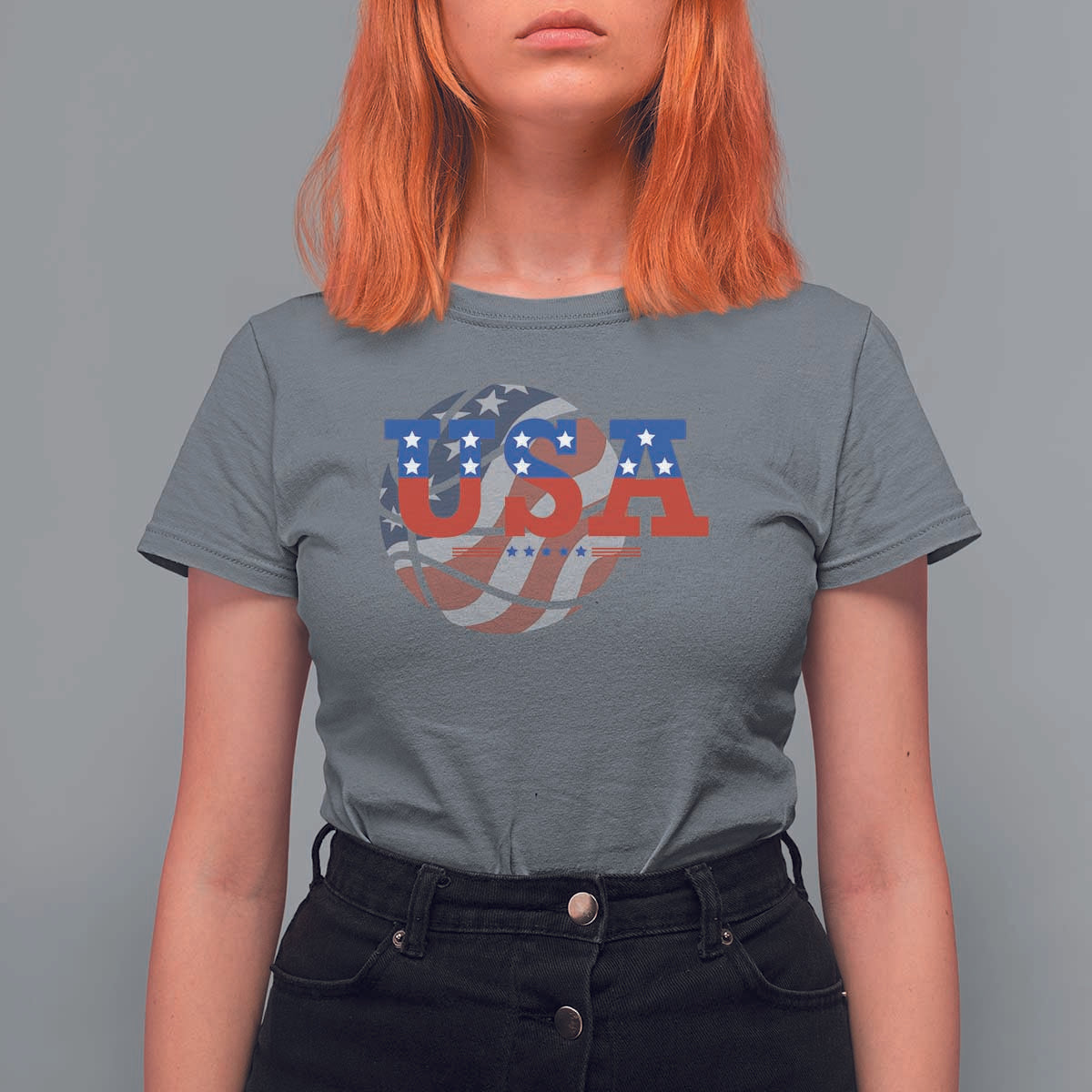 USA Basketball T Shirt For Women Patriotic American Flag Stars and Stripes Team Sport Fan