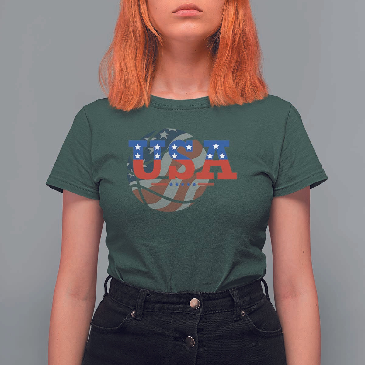 USA Basketball T Shirt For Women Patriotic American Flag Stars and Stripes Team Sport Fan