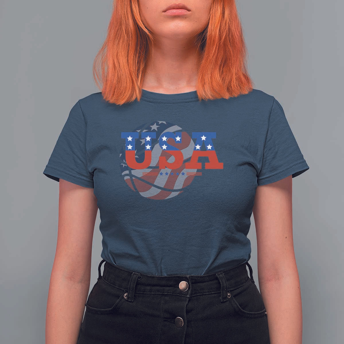USA Basketball T Shirt For Women Patriotic American Flag Stars and Stripes Team Sport Fan