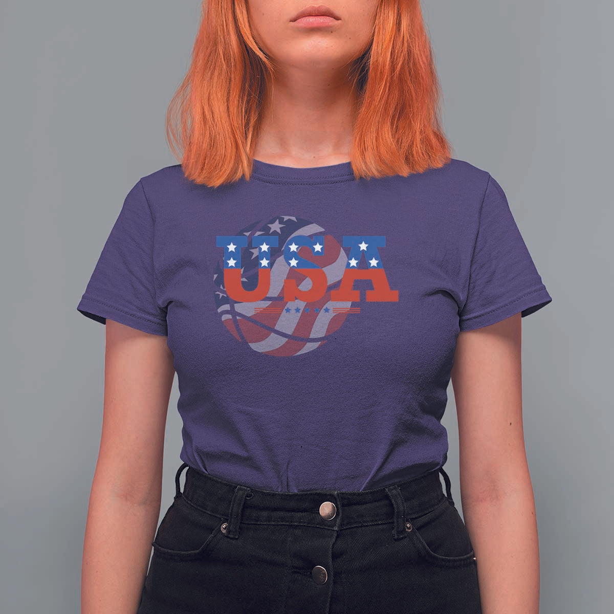 USA Basketball T Shirt For Women Patriotic American Flag Stars and Stripes Team Sport Fan