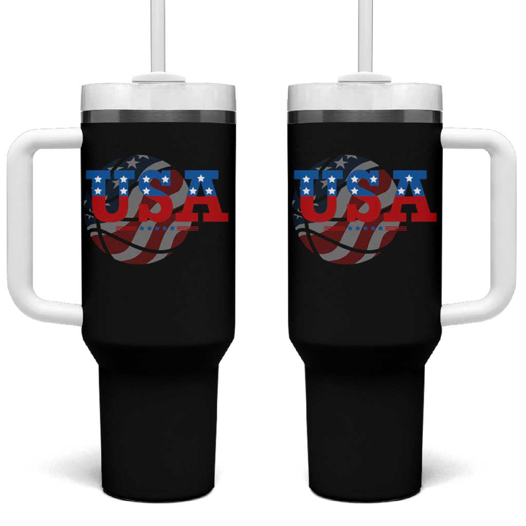Basketball Tumbler With Handle USA Patriotic American Flag Stars and Stripes Team Sport Fan