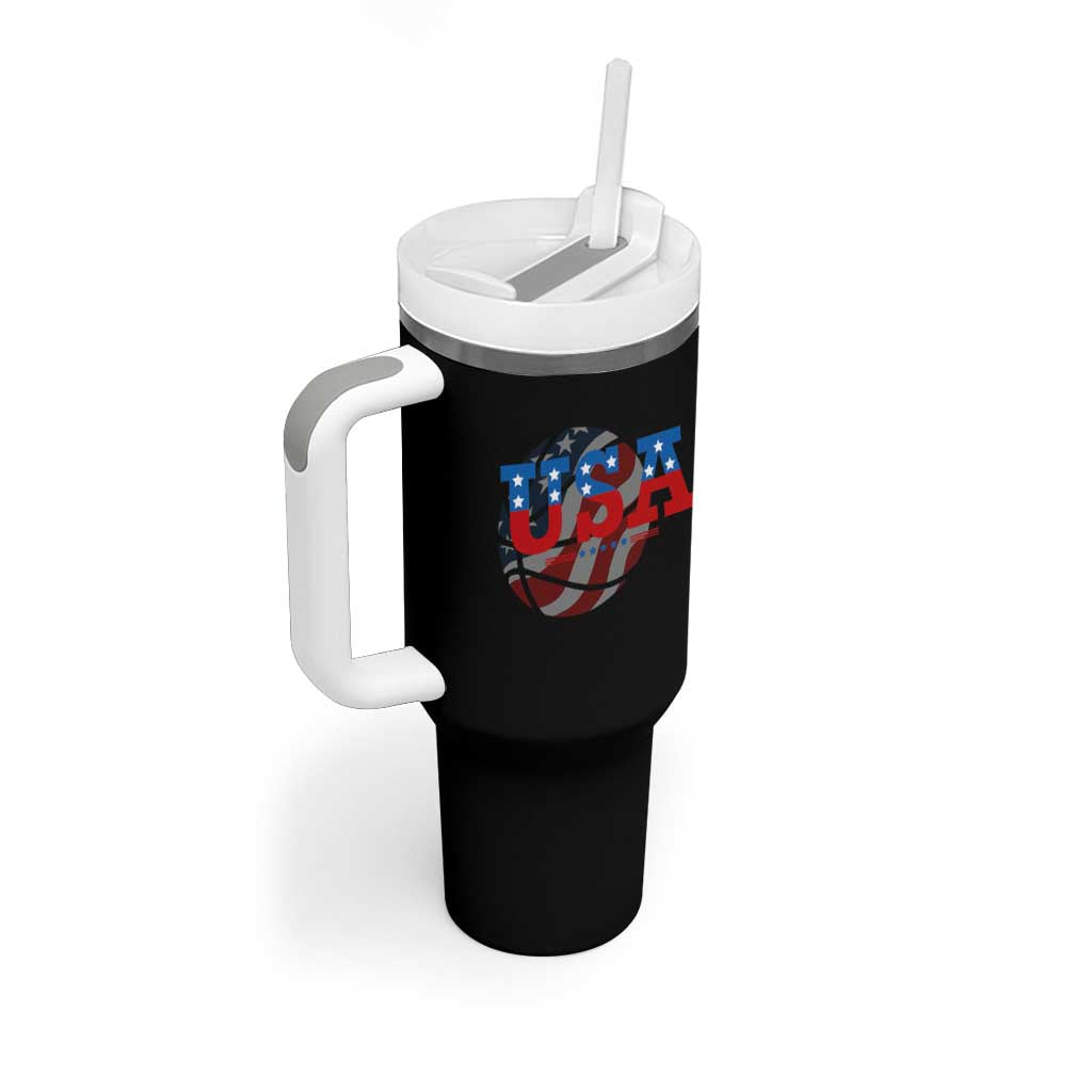 Basketball Tumbler With Handle USA Patriotic American Flag Stars and Stripes Team Sport Fan