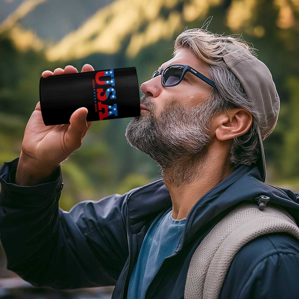 USA Patriotic 4 in 1 Can Cooler Tumbler Red White Blue Stars