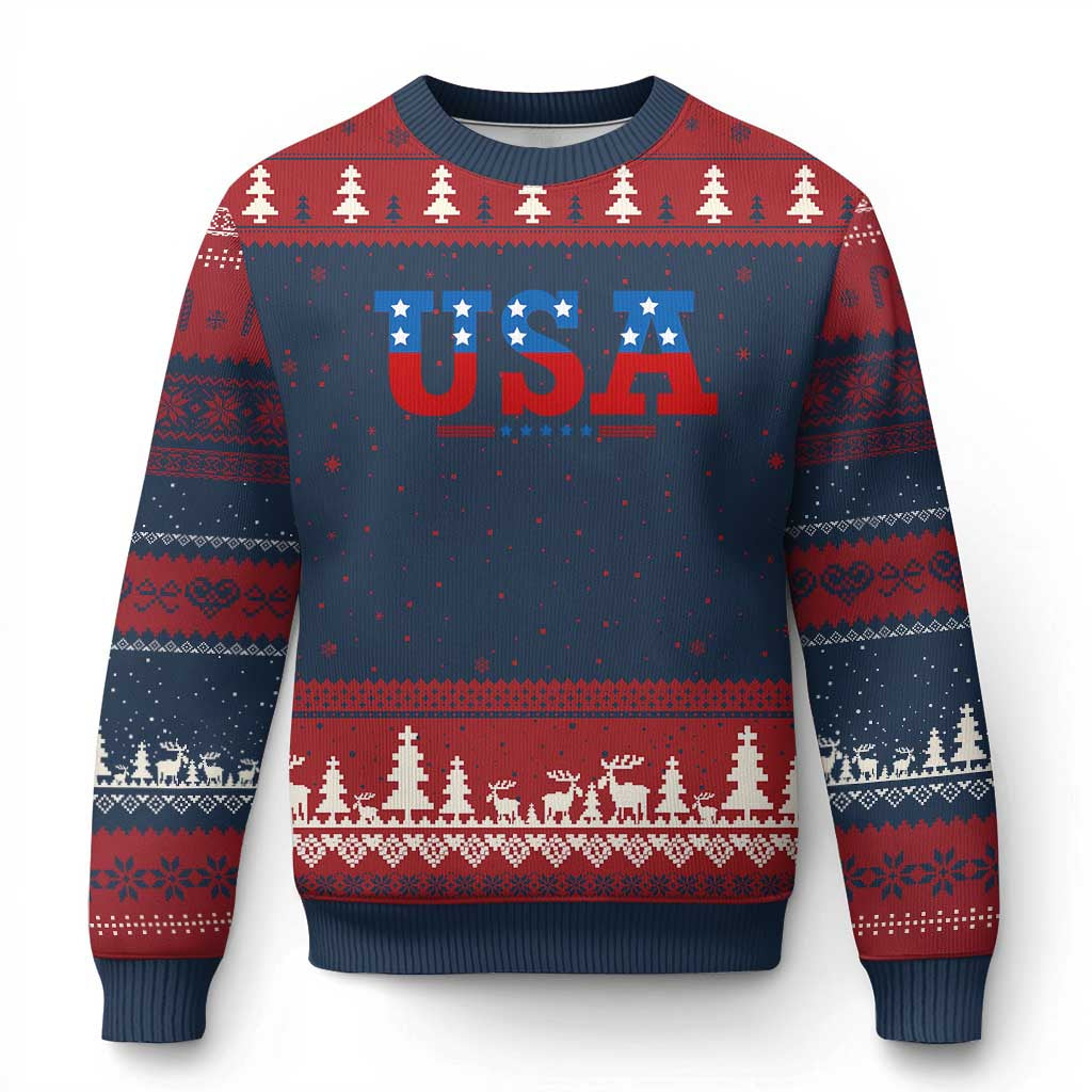 USA Patriotic Ugly Christmas Sweater Red White Blue Stars - Wonder Print Shop