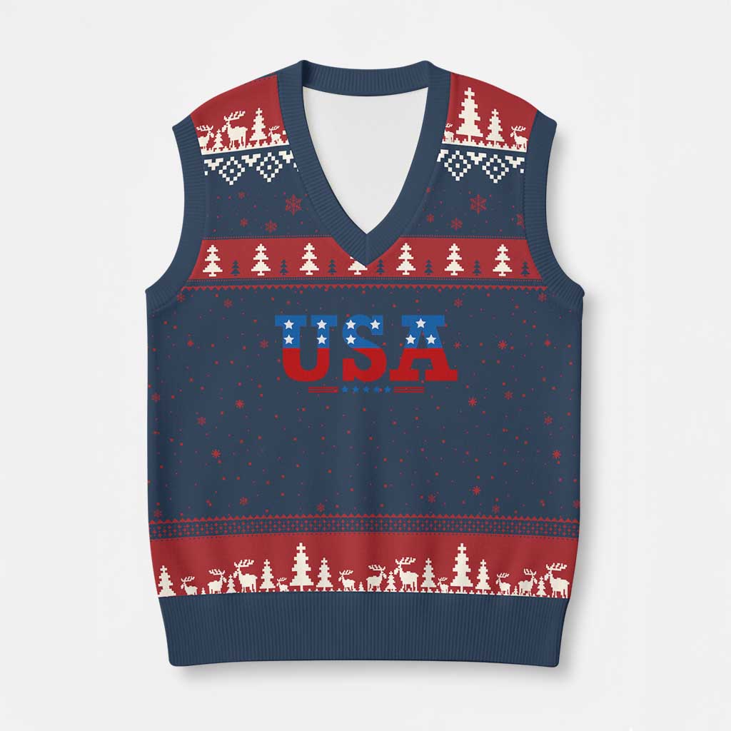 USA Patriotic V-Neck Knit Sweater Vest Red White Blue Stars - Wonder Print Shop