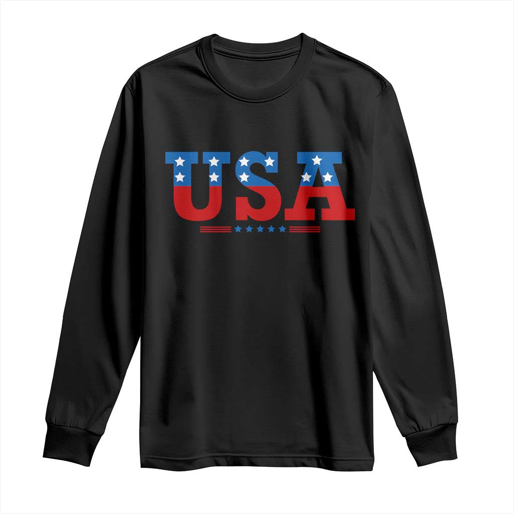 USA Patriotic Long Sleeve Shirt Red White Blue Stars