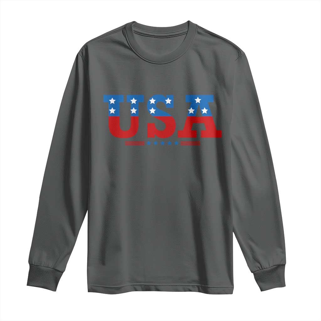 USA Patriotic Long Sleeve Shirt Red White Blue Stars