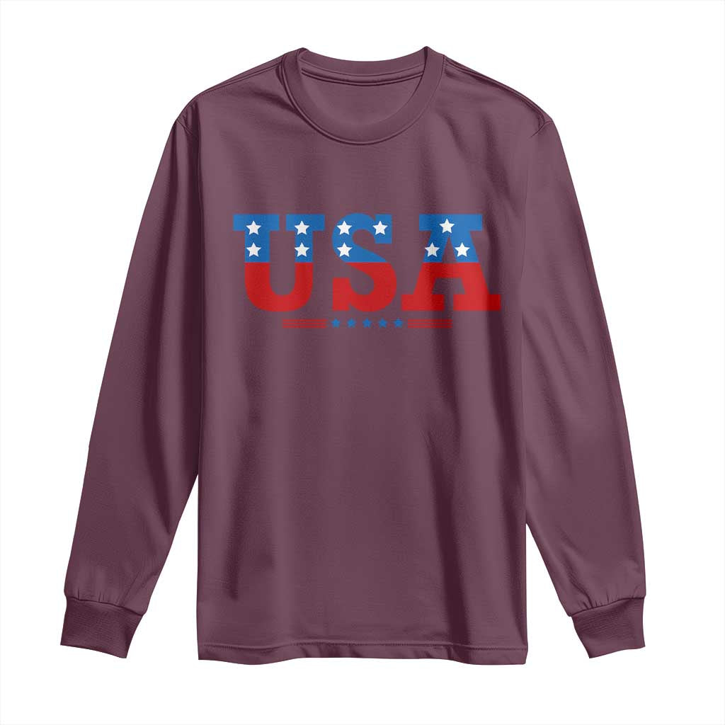 USA Patriotic Long Sleeve Shirt Red White Blue Stars