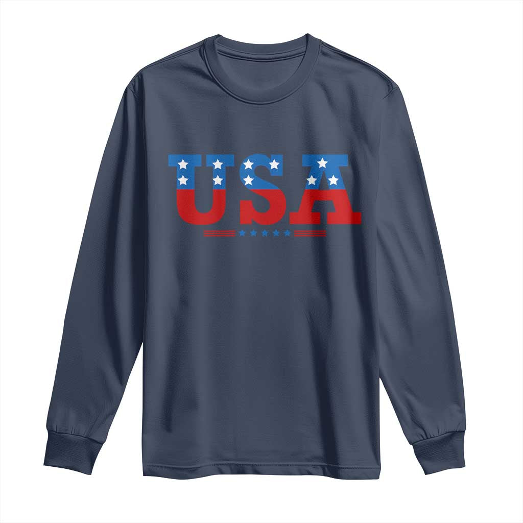 USA Patriotic Long Sleeve Shirt Red White Blue Stars
