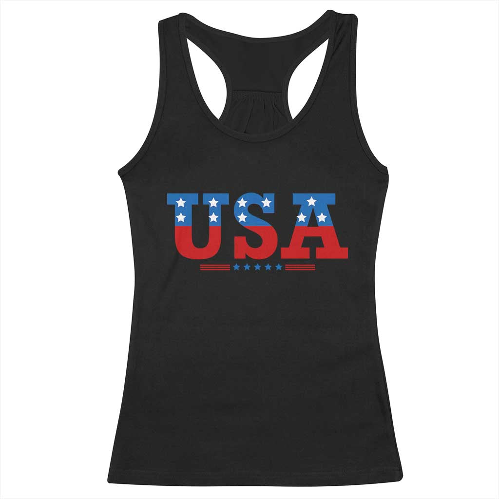 USA Patriotic Racerback Tank Top Red White Blue Stars