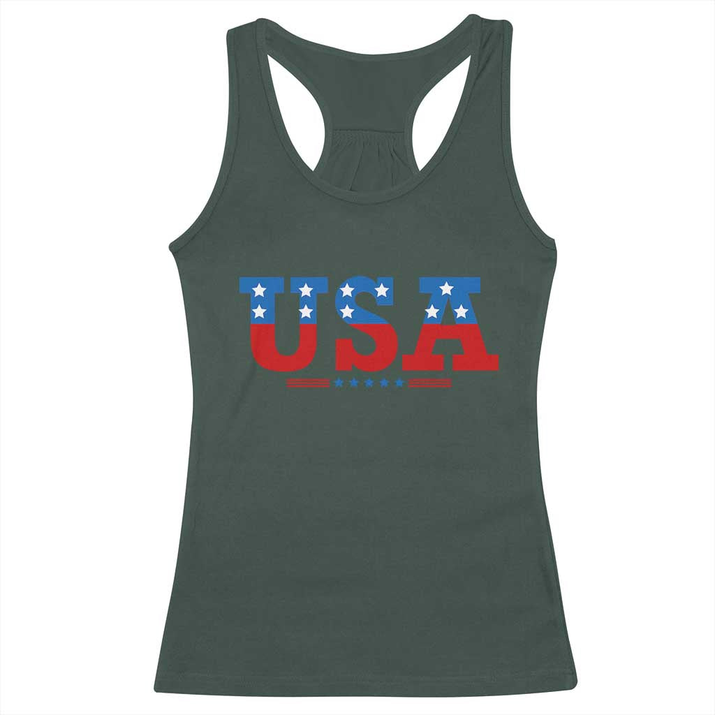 USA Patriotic Racerback Tank Top Red White Blue Stars