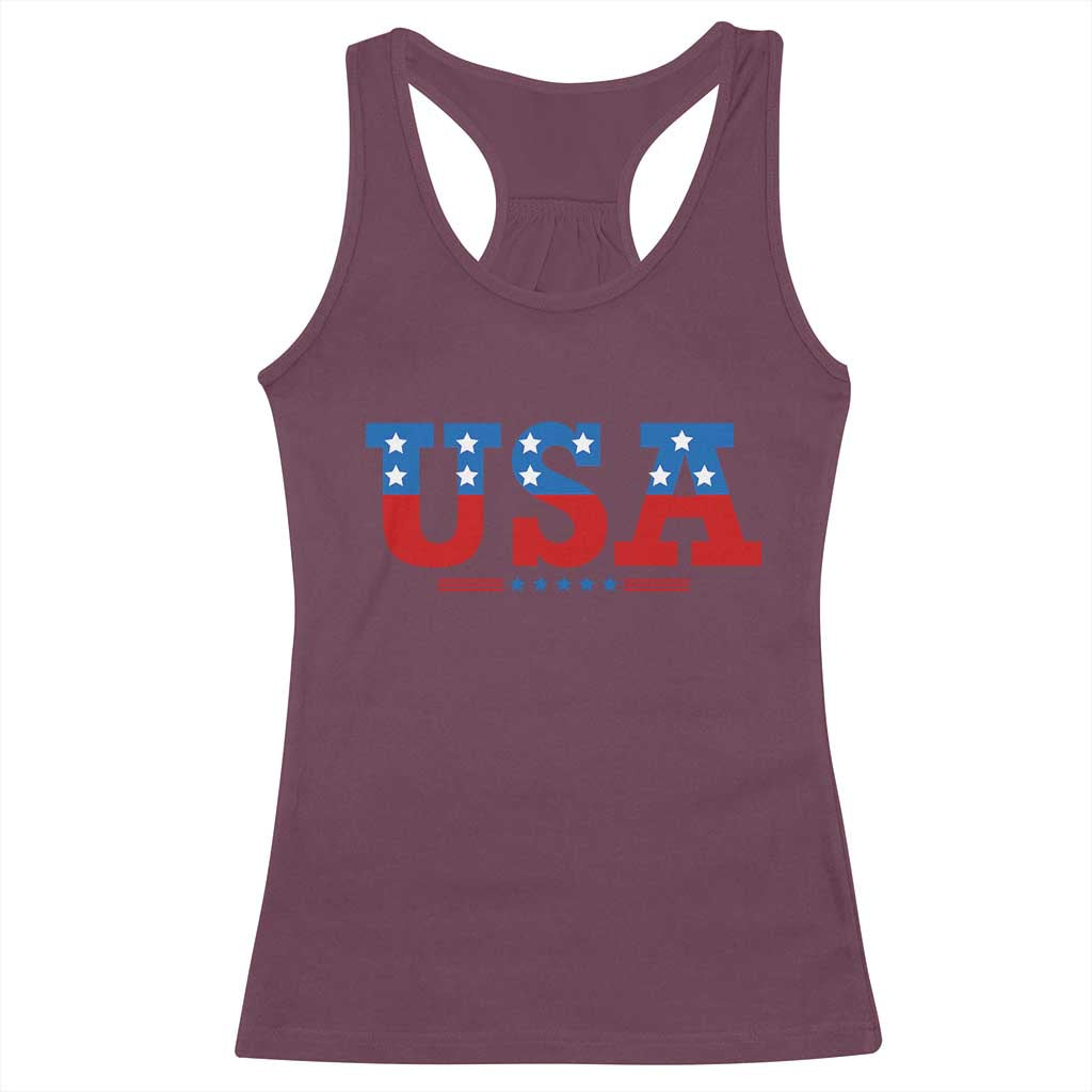 USA Patriotic Racerback Tank Top Red White Blue Stars